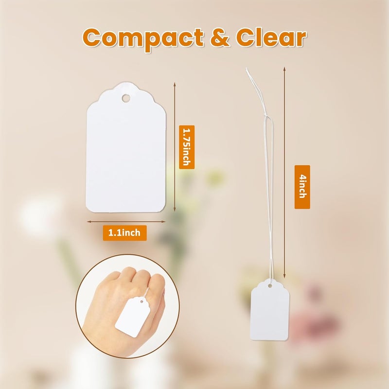 Goefun 2000 PCS White Price Tags, 1.75 x 1.1 Inches, Gift Tags with String Attached for Labeling, Hanging, Clothing, Jewelry, Garage/Yard Sale, Inventory, 250 GSM - Image 2